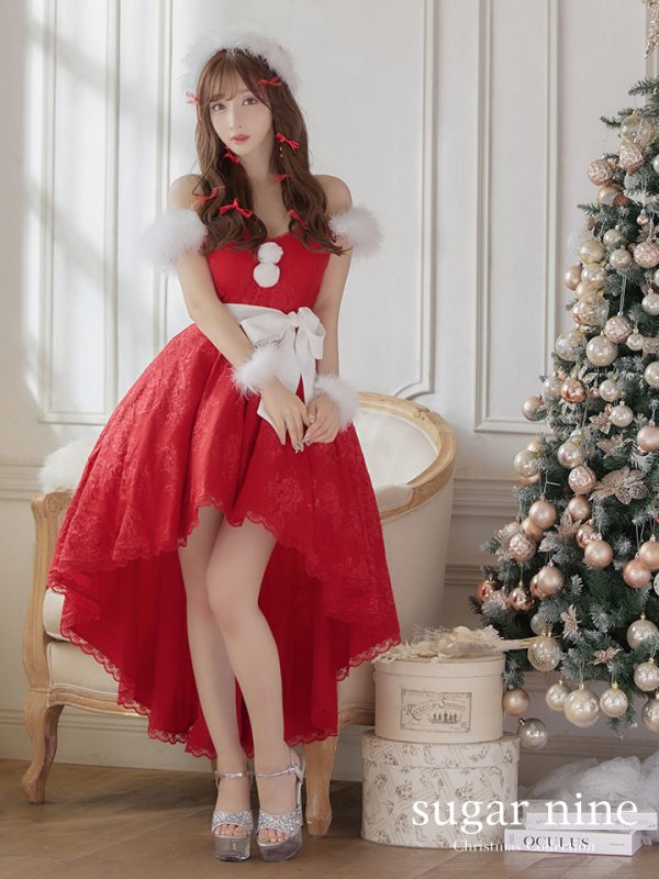 画像3: 【ノベルティ対象】即日発送!総レース/ ファーショルダー/ ショートインロングフレアサンタ【sugar nine サンタコス 5点セット】【S-Lサイズ/2カラー】[YMT]