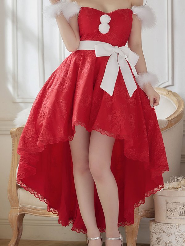 画像4: 【ノベルティ対象】即日発送!総レース/ ファーショルダー/ ショートインロングフレアサンタ【sugar nine サンタコス 5点セット】【S-Lサイズ/2カラー】[YMT]