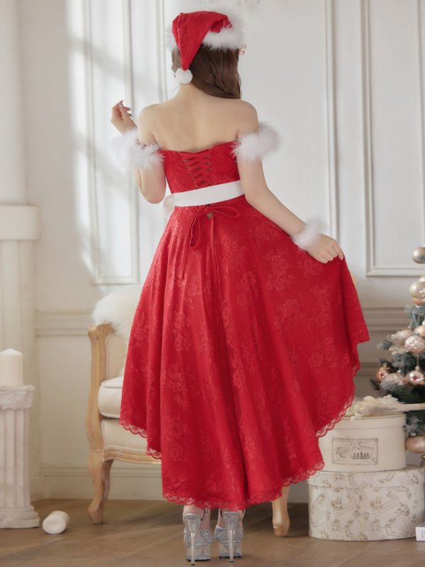 画像6: 【ノベルティ対象】即日発送!総レース/ ファーショルダー/ ショートインロングフレアサンタ【sugar nine サンタコス 5点セット】【S-Lサイズ/2カラー】[YMT]