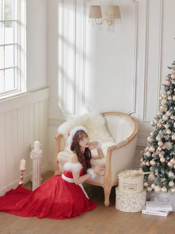 画像8: 【ノベルティ対象】即日発送!総レース/ ファーショルダー/ ショートインロングフレアサンタ【sugar nine サンタコス 5点セット】【S-Lサイズ/2カラー】[YMT]