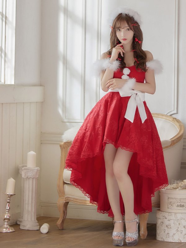 画像9: 【ノベルティ対象】即日発送!総レース/ ファーショルダー/ ショートインロングフレアサンタ【sugar nine サンタコス 5点セット】【S-Lサイズ/2カラー】[YMT]