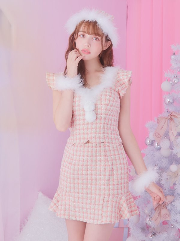 画像3: 【ノベルティ対象】【即日発送】ツイード/ セットアップ/ マーメイドフレアミニドレスサンタ【sugar nine サンタコス 5点セット】【XS-Mサイズ/4カラー】[YMT]