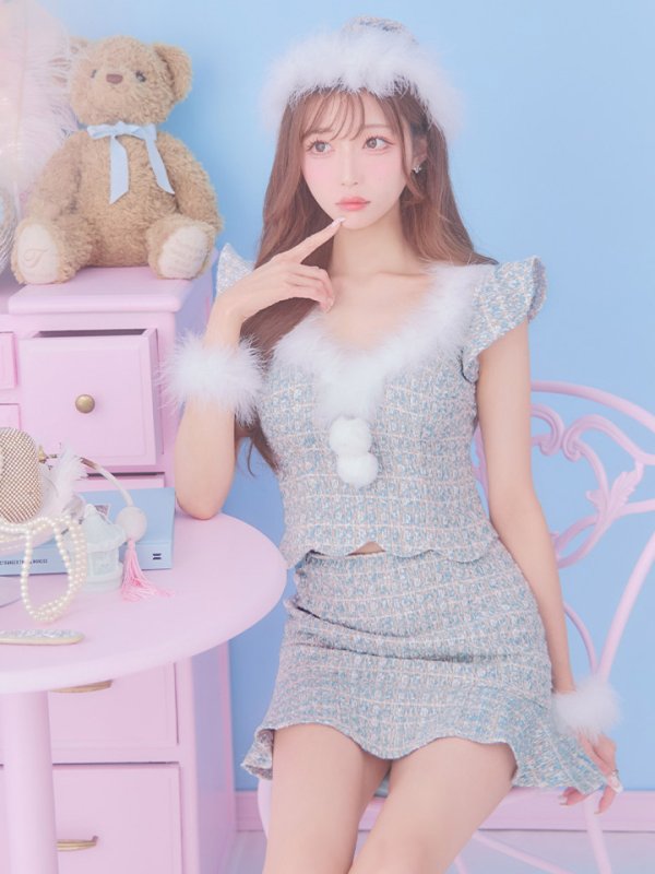 画像3: 【ノベルティ対象】【即日発送】ツイード/ セットアップ/ マーメイドフレアミニドレスサンタ【サンタコス 5点セット】【XS-Mサイズ/4カラー】[YMT]