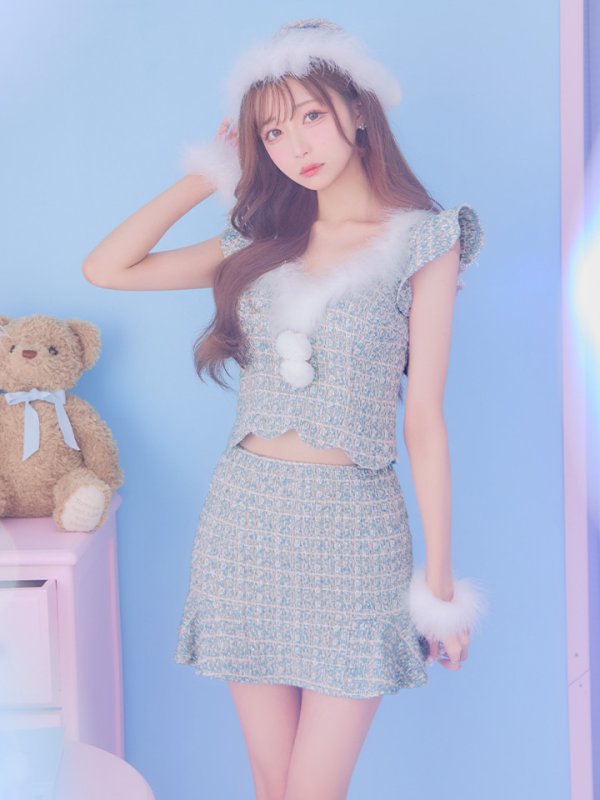 画像4: 【ノベルティ対象】【即日発送】ツイード/ セットアップ/ マーメイドフレアミニドレスサンタ【サンタコス 5点セット】【XS-Mサイズ/4カラー】[YMT]