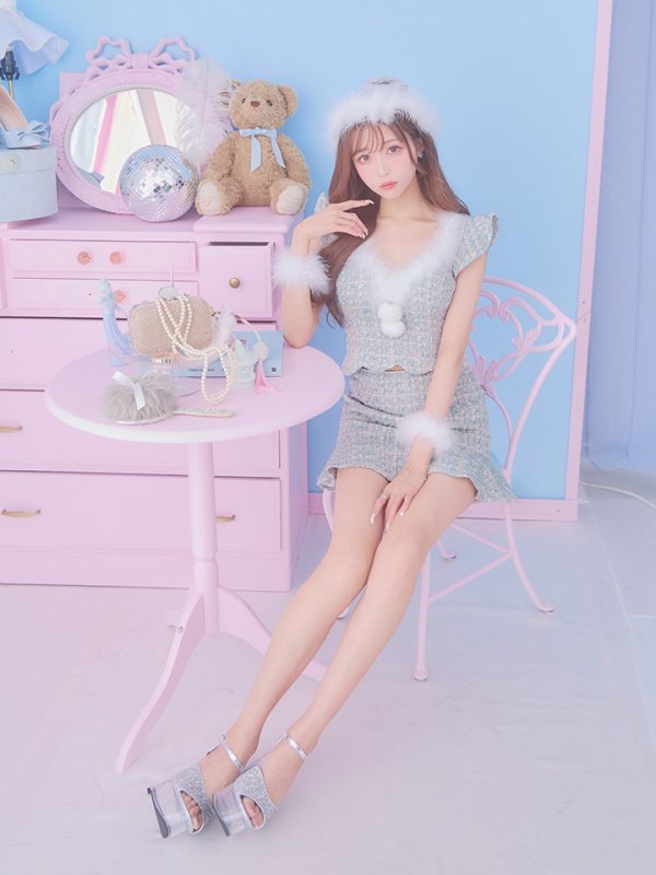 画像14: 【ノベルティ対象】【即日発送】ツイード/ セットアップ/ マーメイドフレアミニドレスサンタ【サンタコス 5点セット】【XS-Mサイズ/4カラー】[YMT]