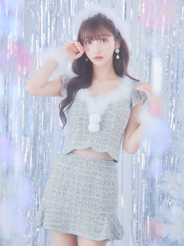 画像4: 【ノベルティ対象】【即日発送】ツイード/ セットアップ/ マーメイドフレアミニドレスサンタ【サンタコス 5点セット】【XS-Mサイズ/4カラー】[[YMT]