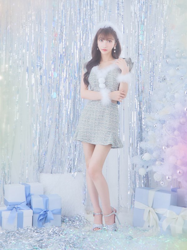 画像15: 【ノベルティ対象】【即日発送】ツイード/ セットアップ/ マーメイドフレアミニドレスサンタ【サンタコス 5点セット】【XS-Mサイズ/4カラー】[[YMT]