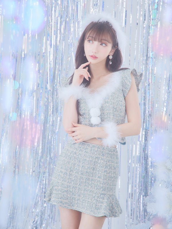 画像8: 【ノベルティ対象】【即日発送】ツイード/ セットアップ/ マーメイドフレアミニドレスサンタ【サンタコス 5点セット】【XS-Mサイズ/4カラー】[[YMT]