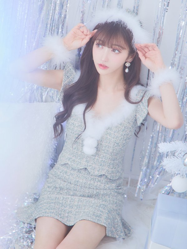 画像12: 【ノベルティ対象】【即日発送】ツイード/ セットアップ/ マーメイドフレアミニドレスサンタ【サンタコス 5点セット】【XS-Mサイズ/4カラー】[[YMT]