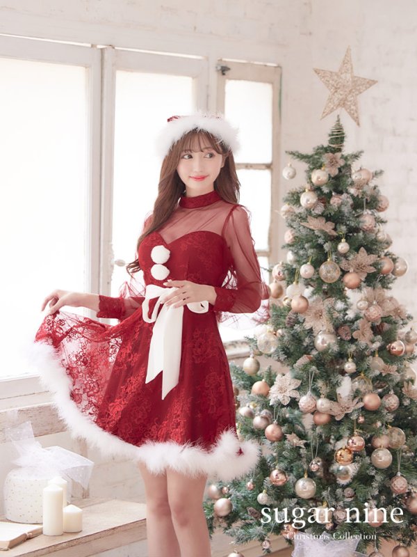 画像4: 【即日発送！】総レースチュールロングスリーブハイネックサンタ【sugar nine サンタコス 4点セット】【XS-XLサイズ/1カラー】[YMT]