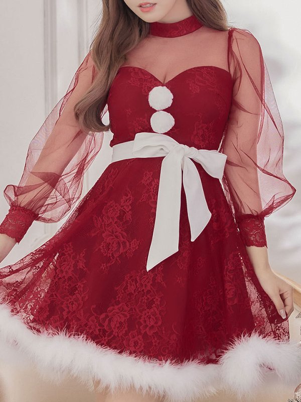 画像4: 【即日発送！】総レースチュールロングスリーブハイネックサンタ【sugar nine サンタコス 4点セット】【XS-XLサイズ/1カラー】[YMT]