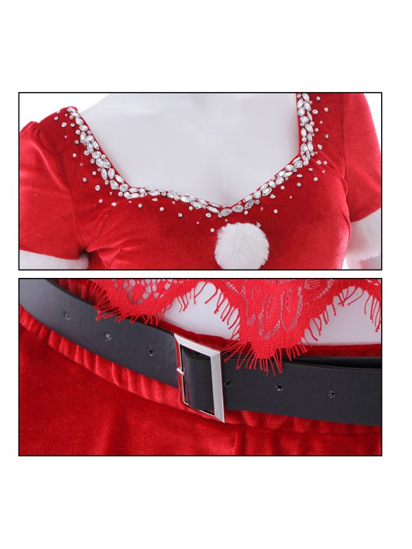 画像28: 【サンタセール！】【サンタコス 6点セット】【XS-Mサイズ/1カラー】バックリボンセットアップミニ丈フレアサンタ[YMT]