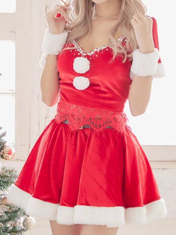 画像21: 【サンタセール！】【サンタコス 6点セット】【XS-Mサイズ/1カラー】バックリボンセットアップミニ丈フレアサンタ[YMT]