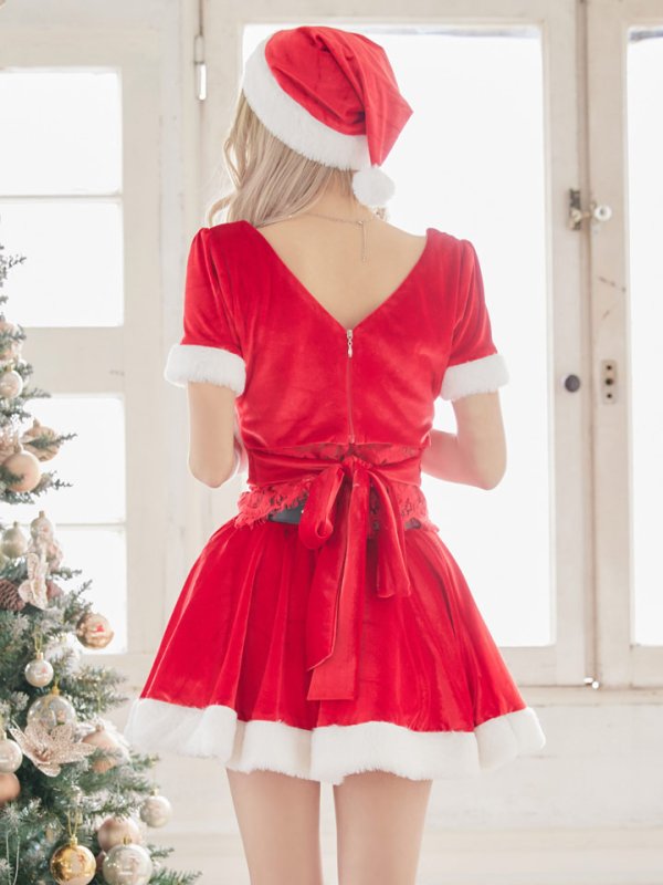 画像23: 【サンタセール！】【サンタコス 6点セット】【XS-Mサイズ/1カラー】バックリボンセットアップミニ丈フレアサンタ[YMT]