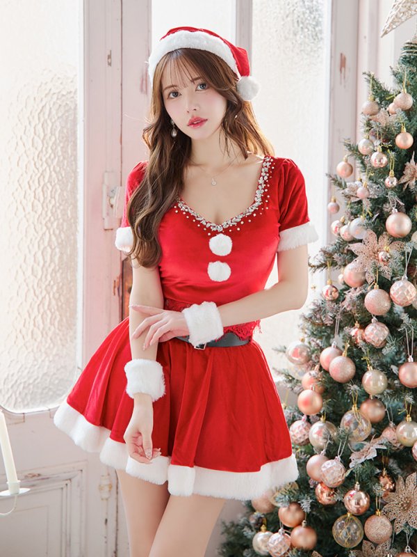 画像10: 【サンタセール！】【サンタコス 6点セット】【XS-Mサイズ/1カラー】バックリボンセットアップミニ丈フレアサンタ[YMT]