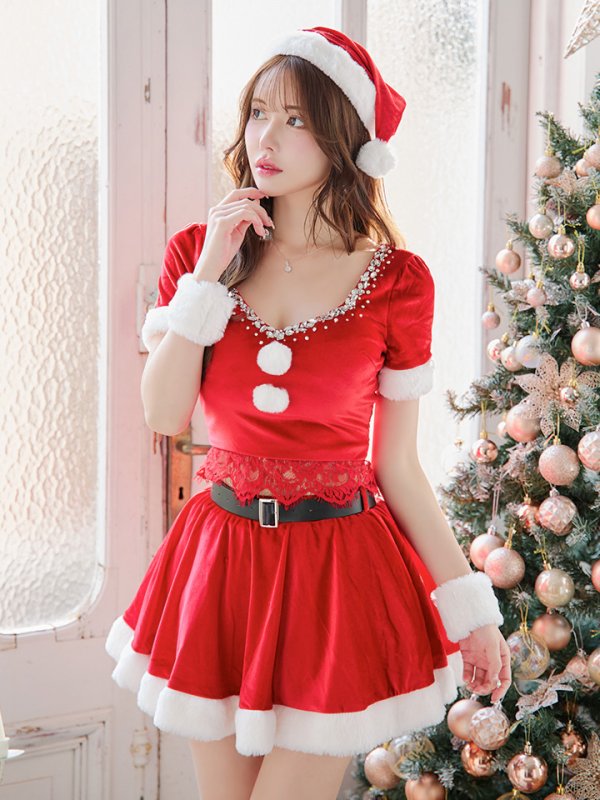 画像11: 【サンタセール！】【サンタコス 6点セット】【XS-Mサイズ/1カラー】バックリボンセットアップミニ丈フレアサンタ[YMT]