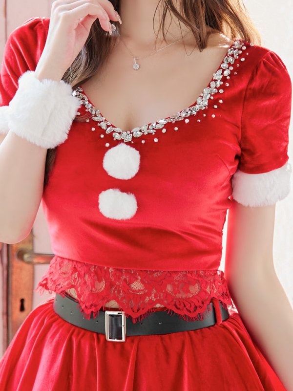 画像5: 【サンタセール！】【サンタコス 6点セット】【XS-Mサイズ/1カラー】バックリボンセットアップミニ丈フレアサンタ[YMT]