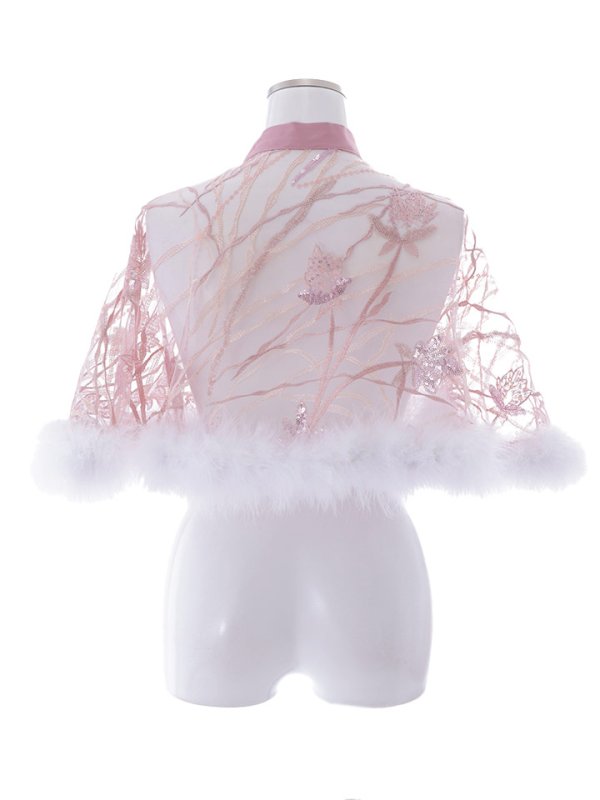 画像7: 花柄刺繍スパンコールシースルーファーポンチョ【sugar nine サンタコス】【3カラー】[YMT]