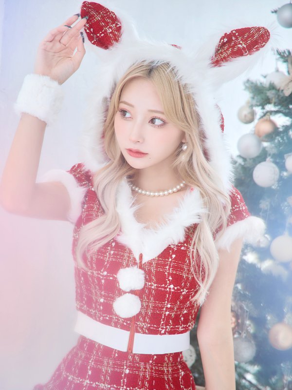 画像23: 【即日発送！】【サンタコス5点セット】【XS-XLサイズ/2カラー】ツイードチェックバニーサンタコスプレ[YMT]