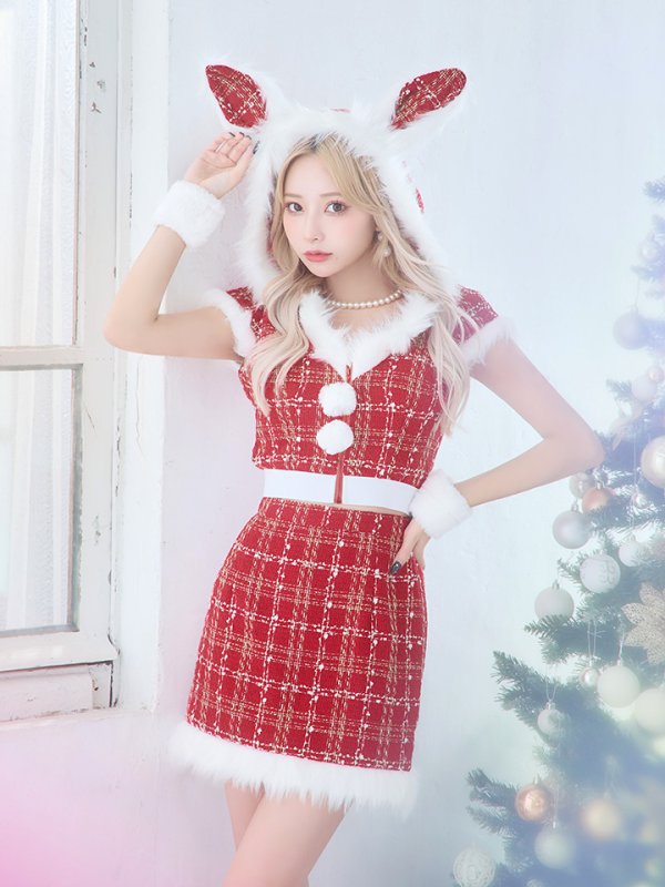画像24: 【即日発送！】【サンタコス5点セット】【XS-XLサイズ/2カラー】ツイードチェックバニーサンタコスプレ[YMT]