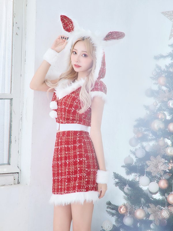 画像26: 【即日発送！】【サンタコス5点セット】【XS-XLサイズ/2カラー】ツイードチェックバニーサンタコスプレ[YMT]
