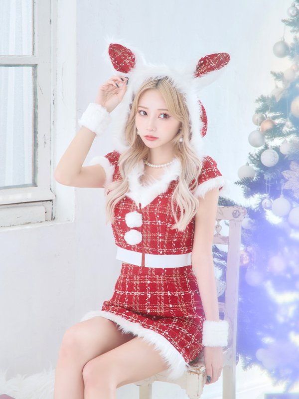 画像32: 【即日発送！】【サンタコス5点セット】【XS-XLサイズ/2カラー】ツイードチェックバニーサンタコスプレ[YMT]