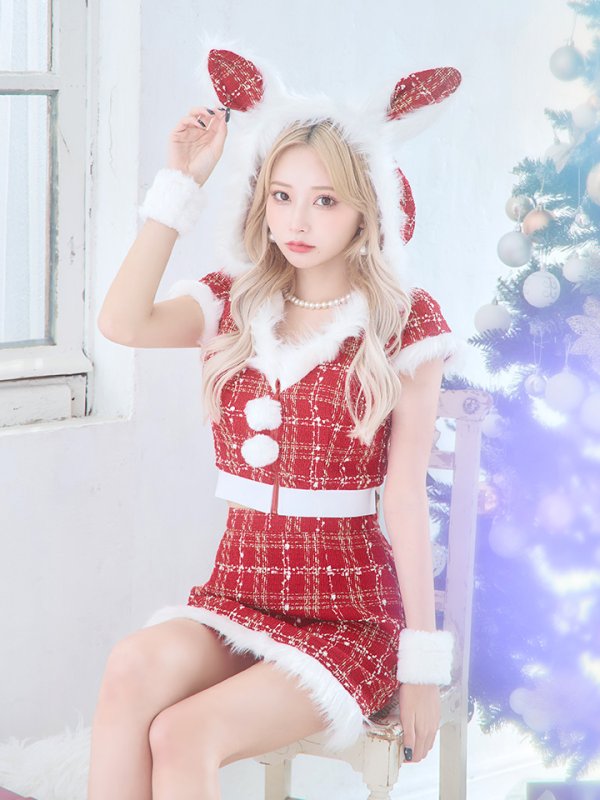 画像34: 【即日発送！】【サンタコス5点セット】【XS-XLサイズ/2カラー】ツイードチェックバニーサンタコスプレ[YMT]
