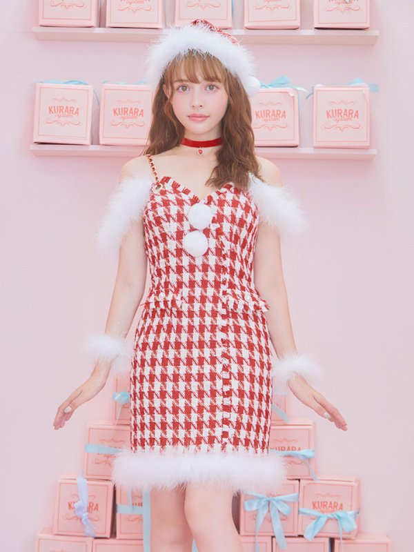 画像4: 【サンタセール！】【サンタコス5点セット】【S-XLサイズ/1カラー】千鳥柄ツイードキャミドレスサンタコスプレ[YMT]