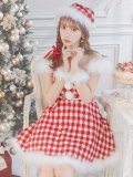 【サンタセール！】【サンタコス 5点セット】【XS-Lサイズ/1カラー】ギンガムチェック セットアップフレアサンタコスプレ[YMT]