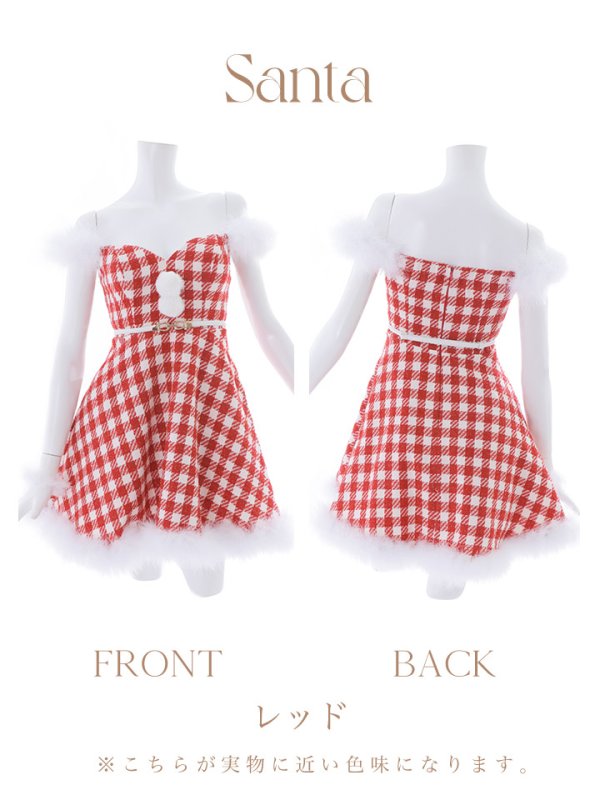 画像27: 【サンタセール！】【サンタコス 5点セット】【XS-Lサイズ/1カラー】ギンガムチェック セットアップフレアサンタコスプレ[YMT]