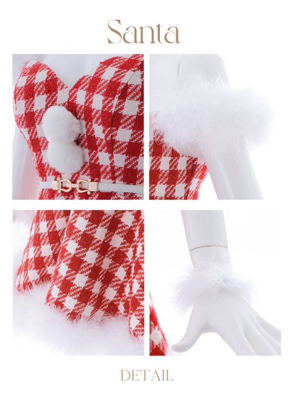 画像29: 【サンタセール！】【サンタコス 5点セット】【XS-Lサイズ/1カラー】ギンガムチェック セットアップフレアサンタコスプレ[YMT]