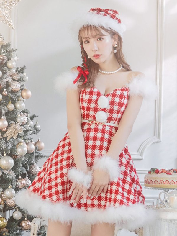 画像20: 【サンタセール！】【サンタコス 5点セット】【XS-Lサイズ/1カラー】ギンガムチェック セットアップフレアサンタコスプレ[YMT]