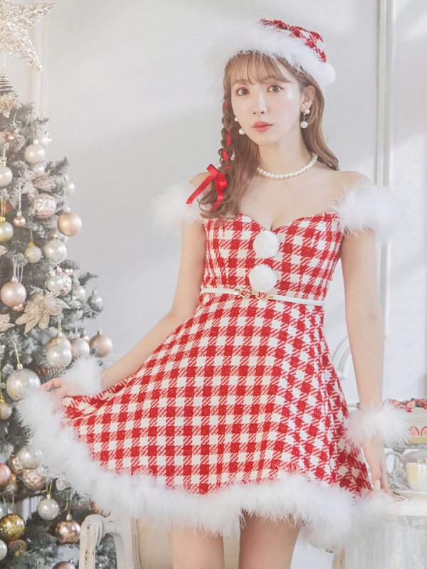 画像21: 【サンタセール！】【サンタコス 5点セット】【XS-Lサイズ/1カラー】ギンガムチェック セットアップフレアサンタコスプレ[YMT]