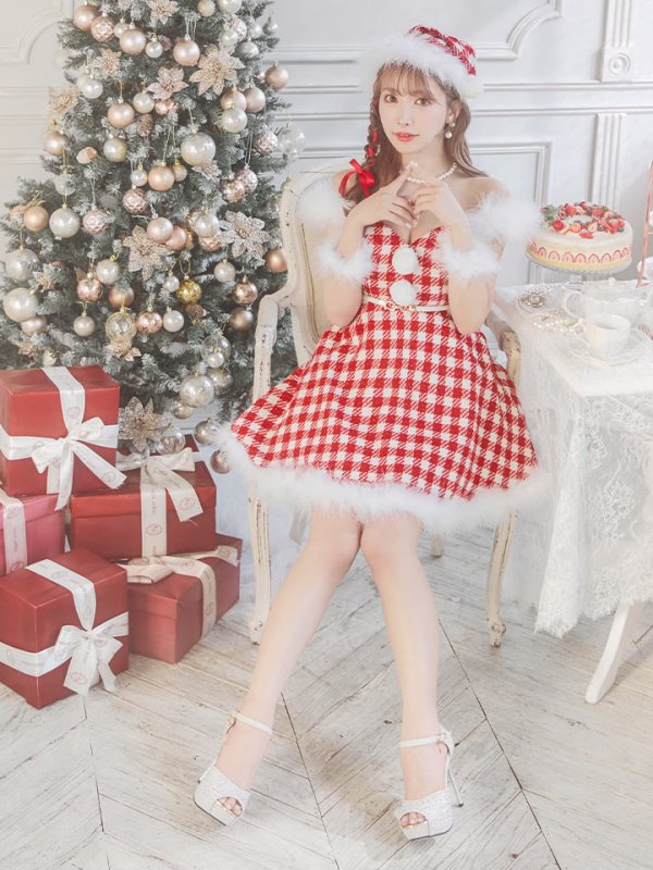 画像23: 【サンタセール！】【サンタコス 5点セット】【XS-Lサイズ/1カラー】ギンガムチェック セットアップフレアサンタコスプレ[YMT]
