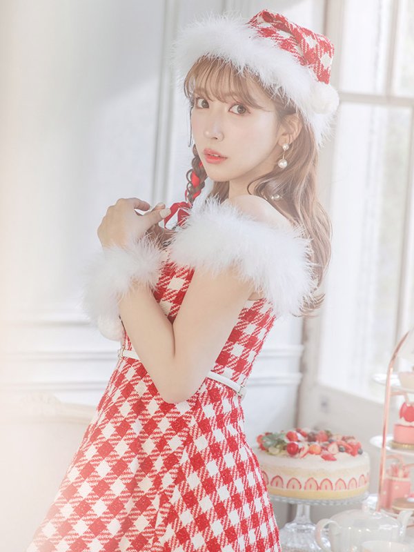 画像26: 【サンタセール！】【サンタコス 5点セット】【XS-Lサイズ/1カラー】ギンガムチェック セットアップフレアサンタコスプレ[YMT]