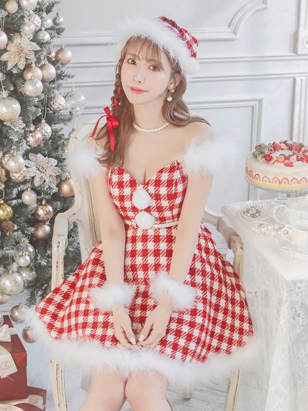 画像8: 【サンタセール！】【サンタコス 5点セット】【XS-Lサイズ/1カラー】ギンガムチェック セットアップフレアサンタコスプレ[YMT]