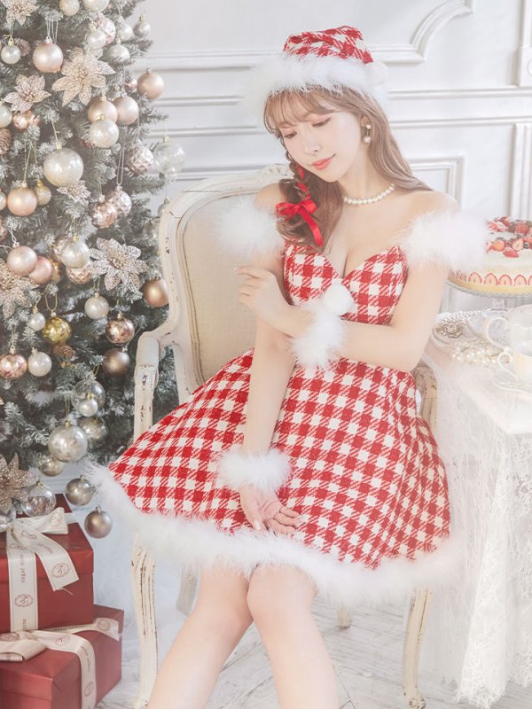 画像12: 【サンタセール！】【サンタコス 5点セット】【XS-Lサイズ/1カラー】ギンガムチェック セットアップフレアサンタコスプレ[YMT]