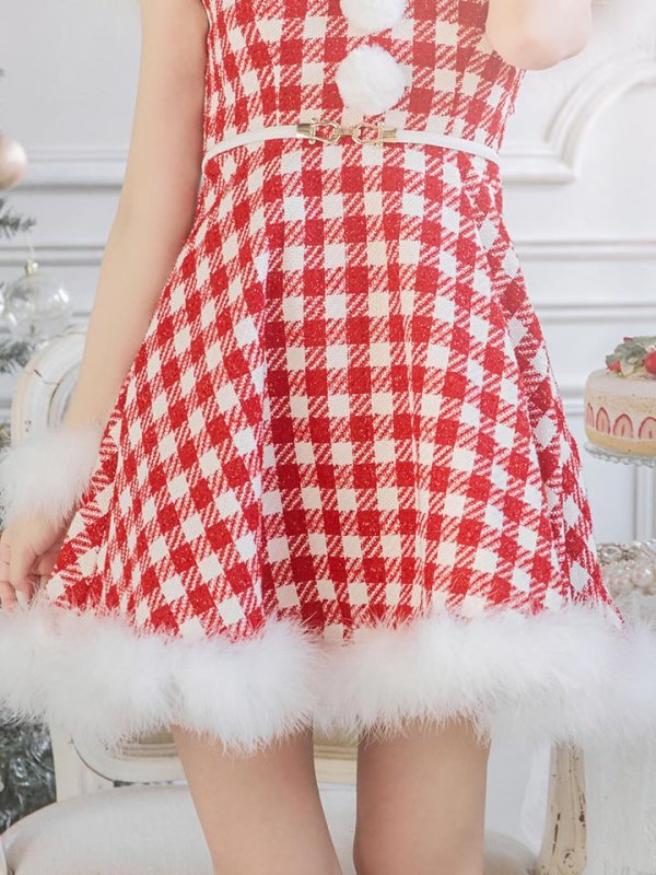 画像20: 【サンタセール！】【サンタコス 5点セット】【XS-Lサイズ/1カラー】ギンガムチェック セットアップフレアサンタコスプレ[YMT]