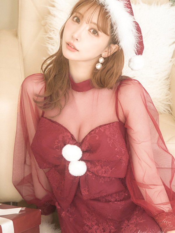 画像14: 【サンタセール！】【サンタコス3点セット】【S-XLサイズ/1カラー】チュールスリーブレースリボンサンタコスプレ[YMT]