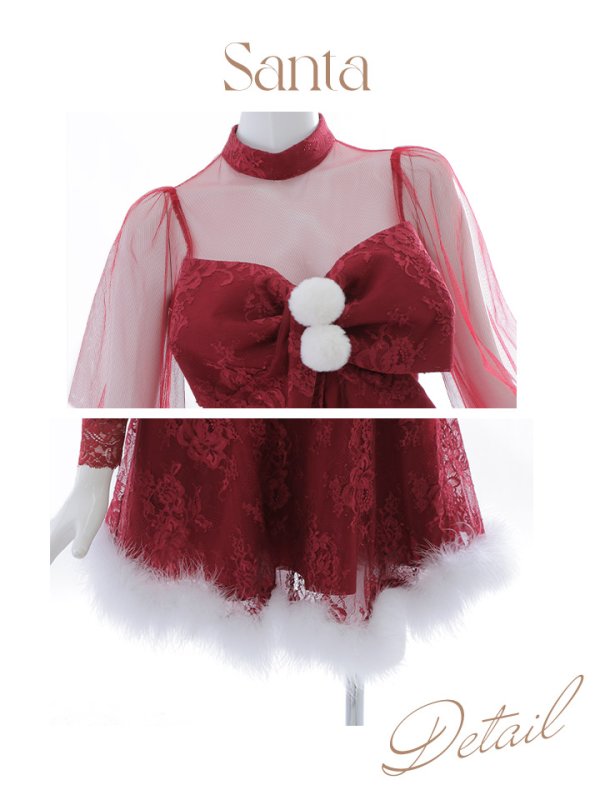 画像34: 【サンタセール！】【サンタコス3点セット】【S-XLサイズ/1カラー】チュールスリーブレースリボンサンタコスプレ[YMT]