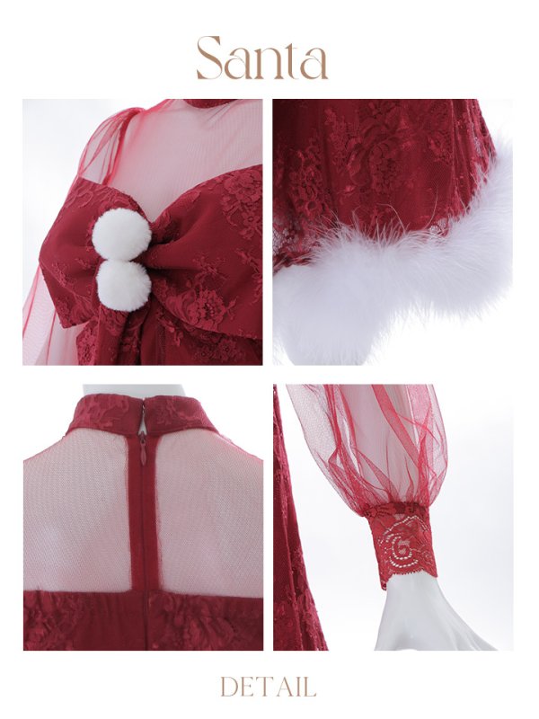 画像35: 【サンタセール！】【サンタコス3点セット】【S-XLサイズ/1カラー】チュールスリーブレースリボンサンタコスプレ[YMT]