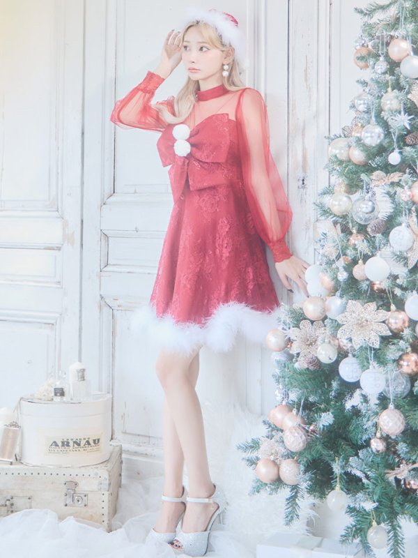 画像20: 【サンタセール！】【サンタコス3点セット】【S-XLサイズ/1カラー】チュールスリーブレースリボンサンタコスプレ[YMT]