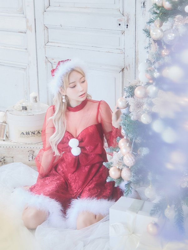 画像25: 【サンタセール！】【サンタコス3点セット】【S-XLサイズ/1カラー】チュールスリーブレースリボンサンタコスプレ[YMT]