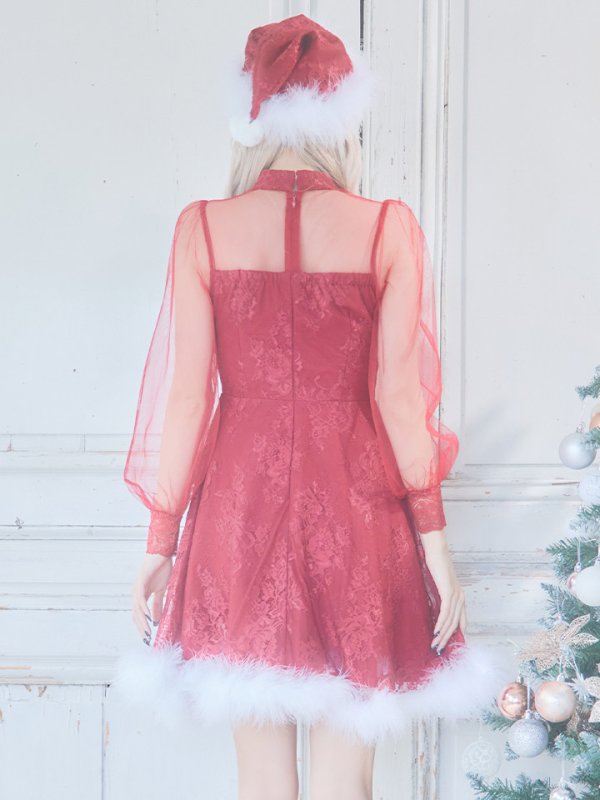 画像30: 【サンタセール！】【サンタコス3点セット】【S-XLサイズ/1カラー】チュールスリーブレースリボンサンタコスプレ[YMT]
