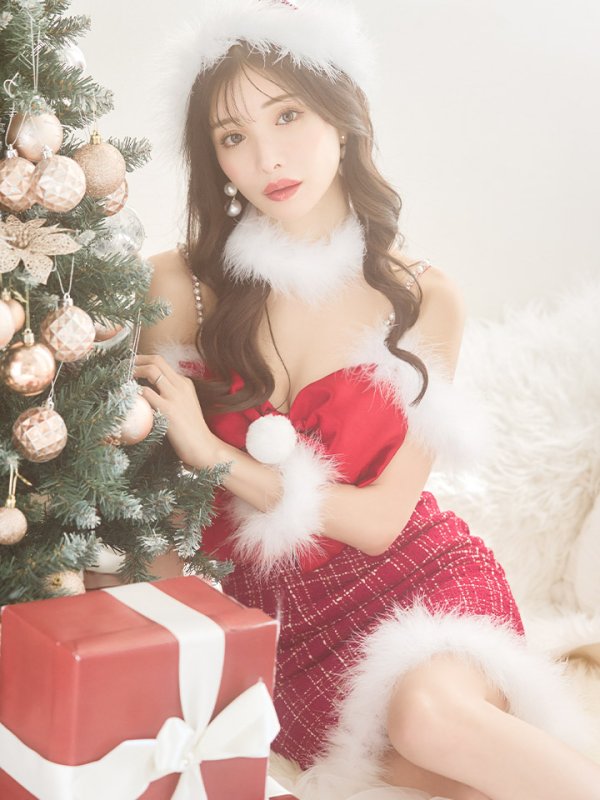 画像7: 【サンタセール！】【サンタコス 5点セット】【XS-Mサイズ/1カラー】リボンキャミソールタイトツイードサンタコスプレ[YMT]