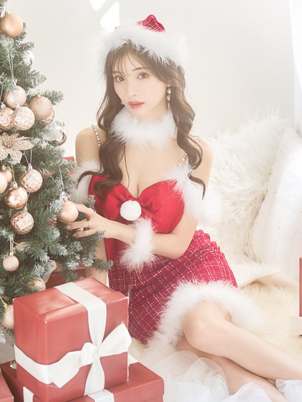 画像8: 【サンタセール！】【サンタコス 5点セット】【XS-Mサイズ/1カラー】リボンキャミソールタイトツイードサンタコスプレ[YMT]