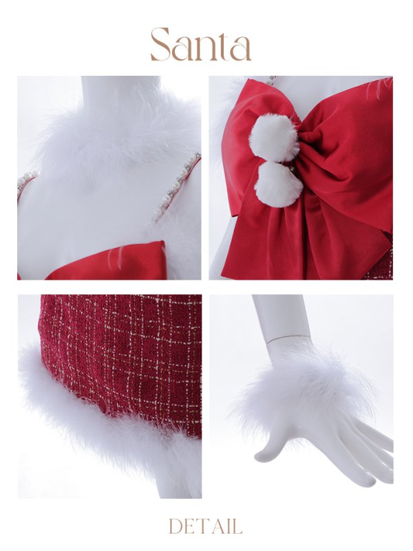 画像41: 【サンタセール！】【サンタコス 5点セット】【XS-Mサイズ/1カラー】リボンキャミソールタイトツイードサンタコスプレ[YMT]