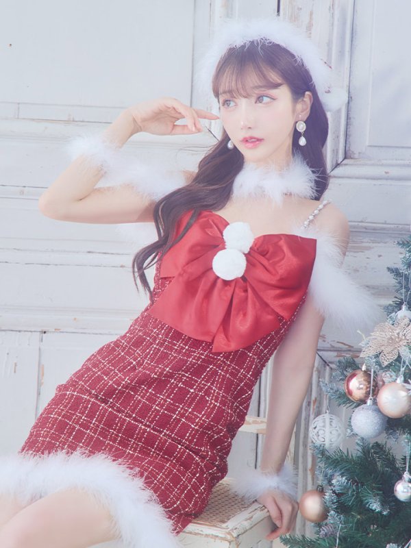 画像35: 【サンタセール！】【サンタコス 5点セット】【XS-Mサイズ/1カラー】リボンキャミソールタイトツイードサンタコスプレ[YMT]