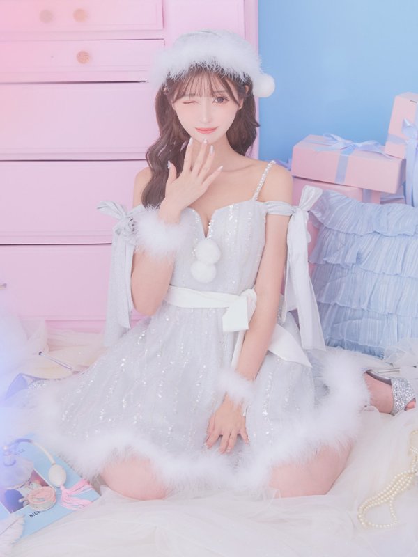 画像3: 【ノベルティ対象】【サンタセール！】【サンタコス 5点セット】【S-Lサイズ/1カラー】スパンコールフレアサンタコスプレ[YMT]