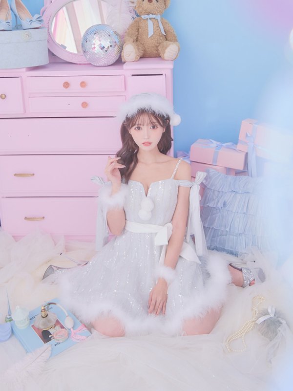 画像6: 【ノベルティ対象】【サンタセール！】【サンタコス 5点セット】【S-Lサイズ/1カラー】スパンコールフレアサンタコスプレ[YMT]